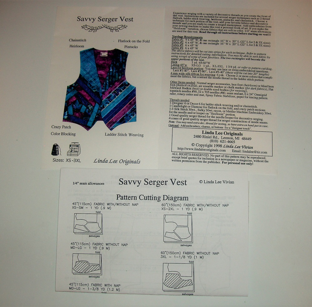 Savvy Serger Vest Sewing Pattern by Linda Lee Originals – XS to 3XL