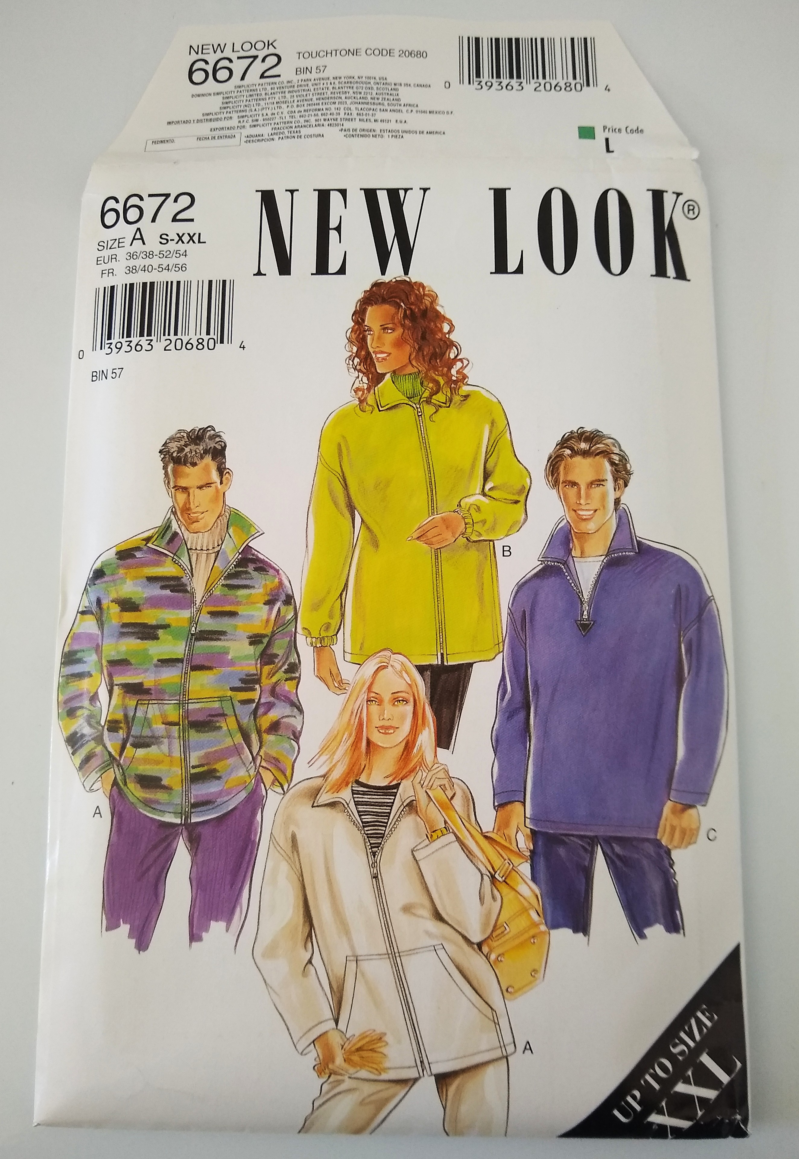 New Look 6672 Sewing Pattern Unisex Zip-Front & Pullover Jackets Sizes S–XXL