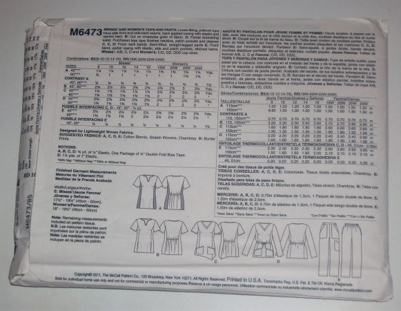 McCall's M6473 Sewing Pattern 2011 Misses & Women's Scrubs Sz 8-16