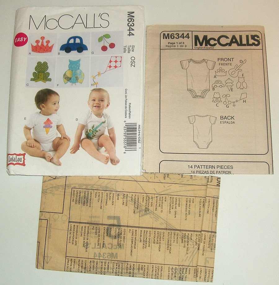 McCall's M6344 Infant's Onesie & Applique Sewing Pattern Sizes S-XL 
