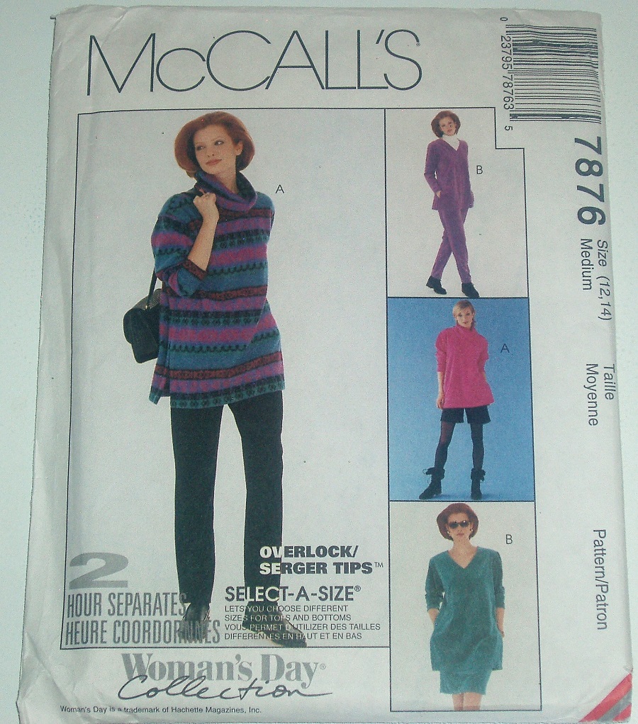 McCall’s 7876 Sewing Pattern (1995) Misses Pullover Knit Top & Pull-On Pants Skirt Shorts Sz 12–14