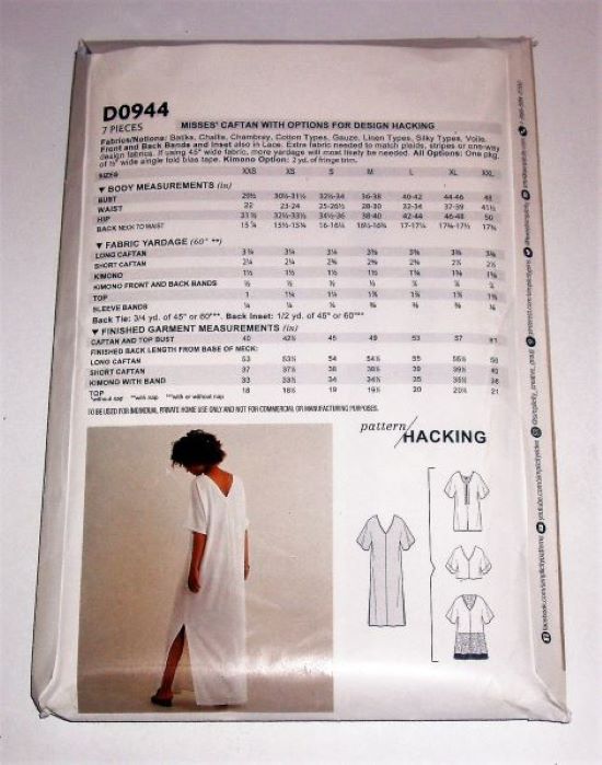 Simplicity D0944/S8657 Misses Caftan Sewing Pattern Sz XXS-XXL