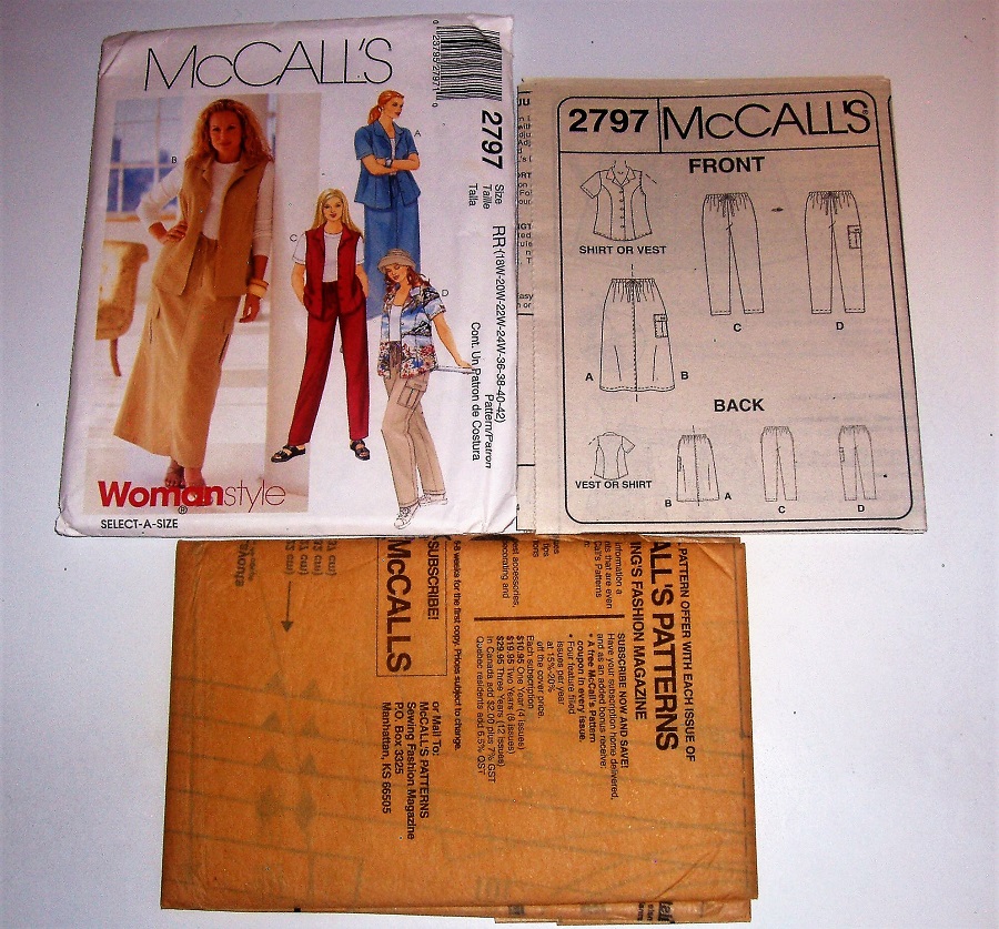 McCall's Woman Style 2797 Sewing Pattern Shirt Vest Pants Skirt Sz 18W-42