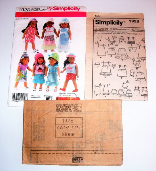 Simplicity 1928 Doll Clothes Sewing Pattern – 18" Doll Wardrobe (Dress, Top, Skirt, Cap & Hat)