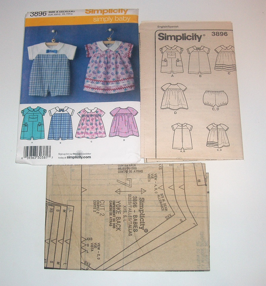 Simplicity 3896 Simply Baby Sewing Pattern Baby Romper, Dress & Panties Sizes XXS–L
