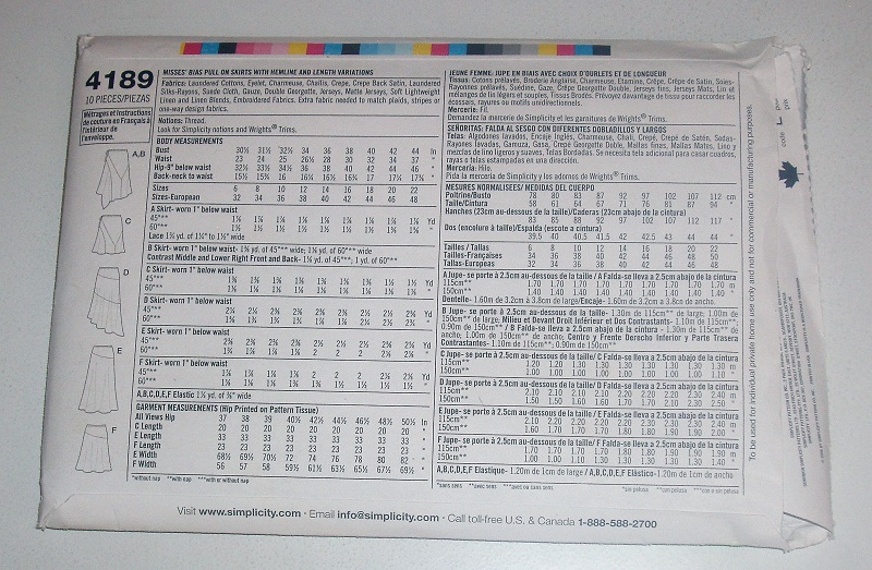 Simplicity 4189 Misses Skirt Sewing Pattern (Sizes 6–14)