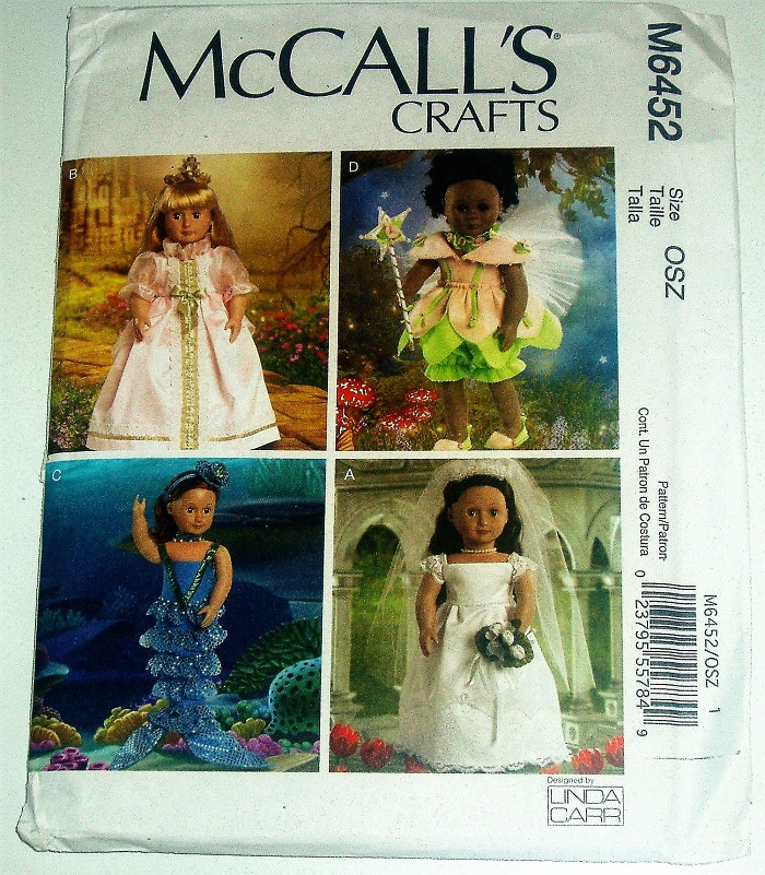 McCall's M6452 18" Doll Costume/Doll Clothes Craft Sewing Pattern 