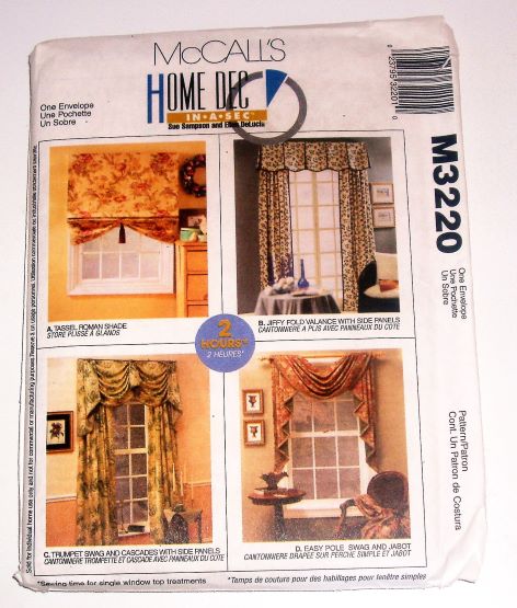 McCall's Home Dec In A Sec M3220 Pattern Curtains & Swags Variations