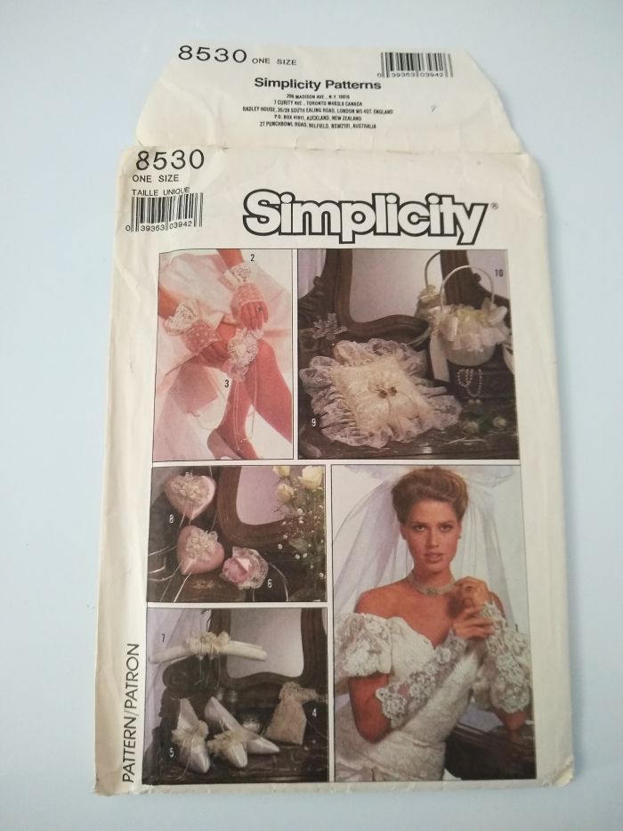 Simplicity 8530 Bridal Accessories Sewing Pattern One Size, 1988