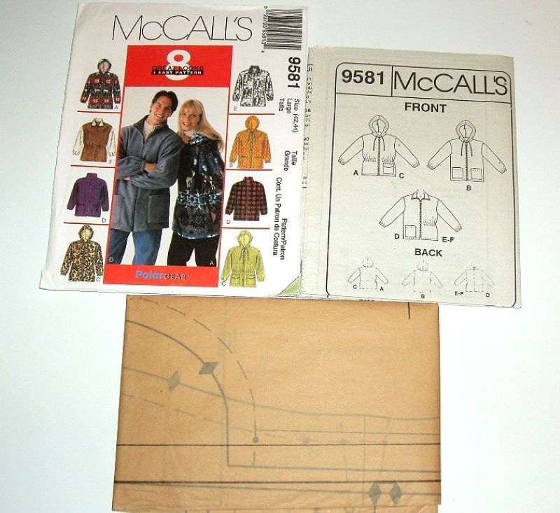 McCall’s 9581 Polar Gear 1998 Sewing Pattern Unisex Hooded Jacket with 8 Variations Sz Large