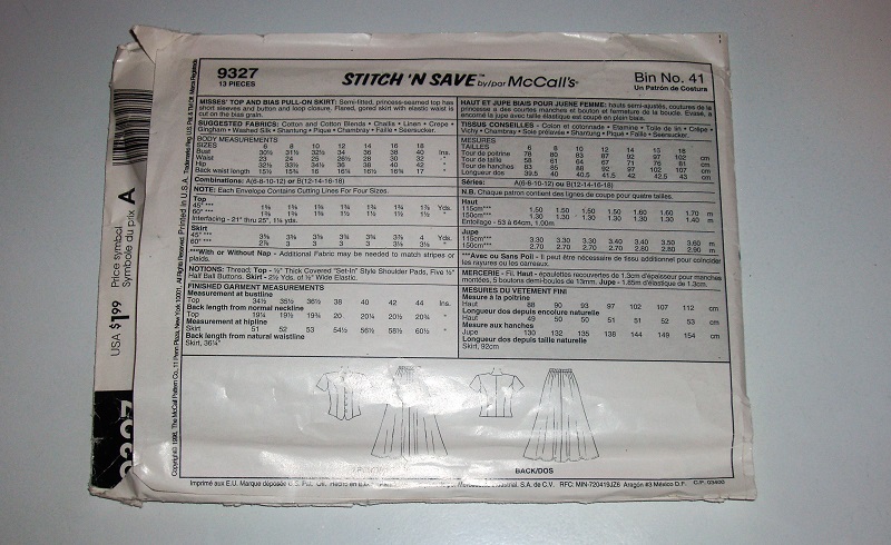 McCall's 9327 Easy Stitch 'n Save Sewing Pattern Misses Top & Skirt Sz 6-12