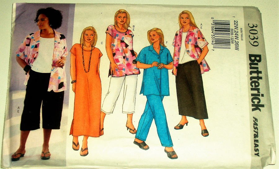Butterick 3039 Women’s Shirt, Tunic, Dress, Pants & Skirt Pattern 22W–26W