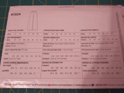 Simplicity A1524 Sew Simple Misses Pull-On Pants Sewing Pattern – Sizes 8–18