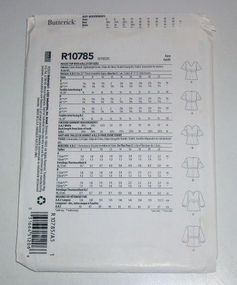 Butterick R10785 Misses’ Empire-Waist Top (Sizes 6–14, A–D Cup)