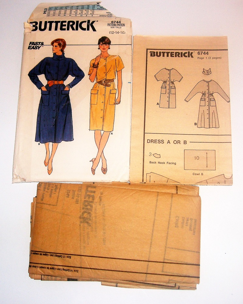 Vintage Butterick 6744 Misses Button-Front Dress Pattern Sz 12-16