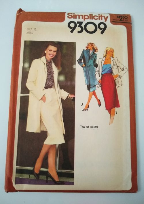 Simplicity 9309 Misses Jacket, Coat & Skirt Sewing Pattern Size 12 Bust 34" (1979)