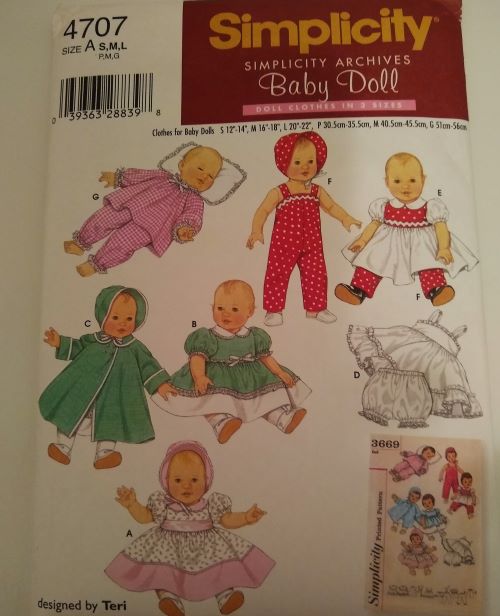 Simplicity 4707 Baby Doll Clothes Sewing Pattern – Sizes S, M, L