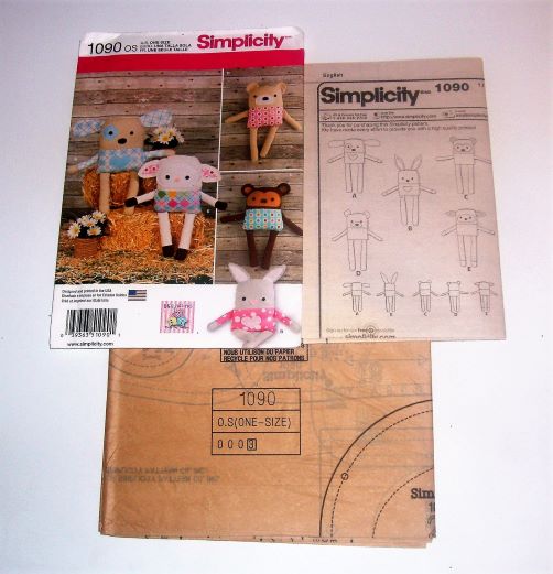 Simplicity 1090 15" Stuffed Animal Trio: Dog, Bunny, Monkey, Bear & Lamb (2015)