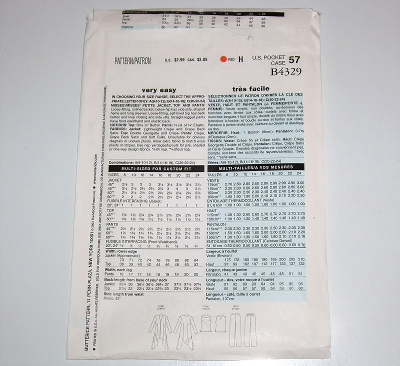 Butterick See & Sew B4329 Misses/MP Jacket, Top & Pants Sewing Pattern Sizes 8–12 