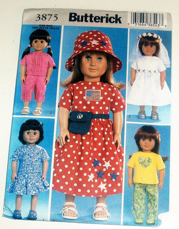 Butterick 3875 18" Doll Clothes Pattern Bridal Gown, Dresses, Tops & Pants