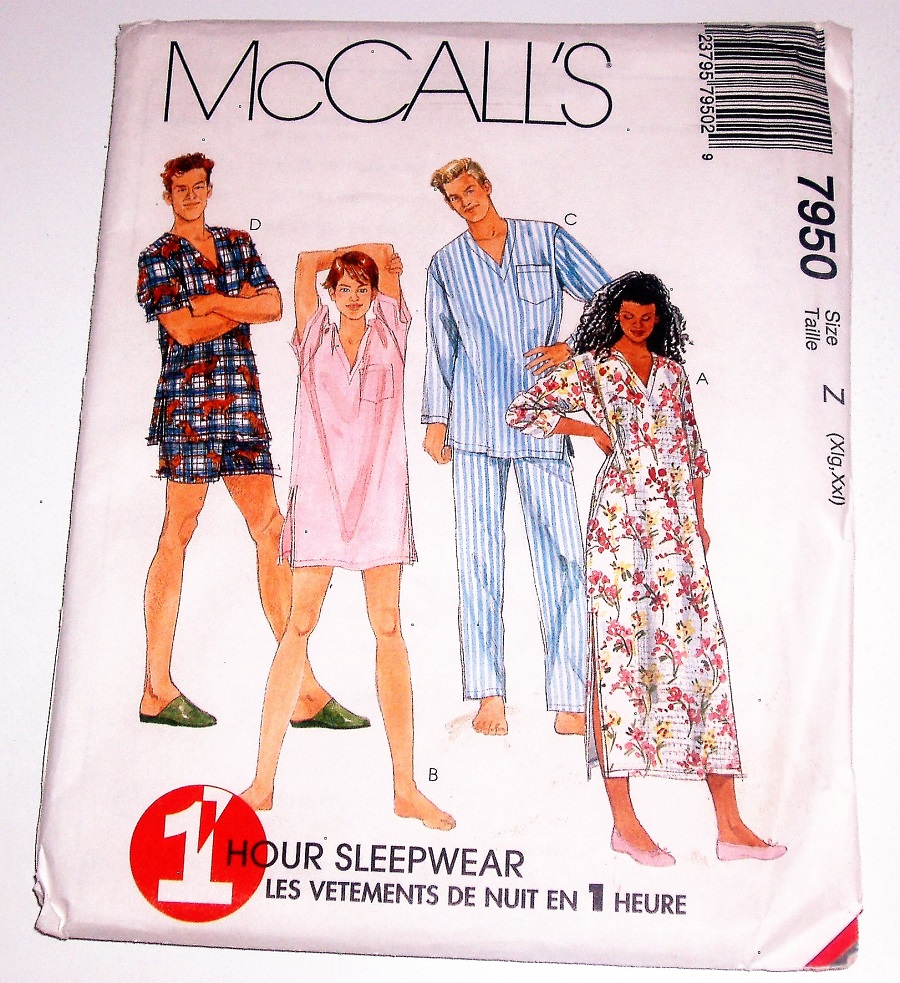 McCall's 7950 Sewing Pattern Unisex 1-Hour Sleepwear Sizes XL-XXL