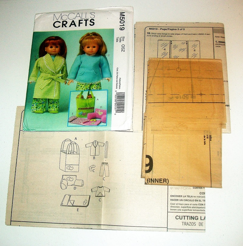 McCall's M5019 Craft Sewing Pattern 18" Doll Clothes/PJs & Robe Sleeping Bag For 18" Dolls 