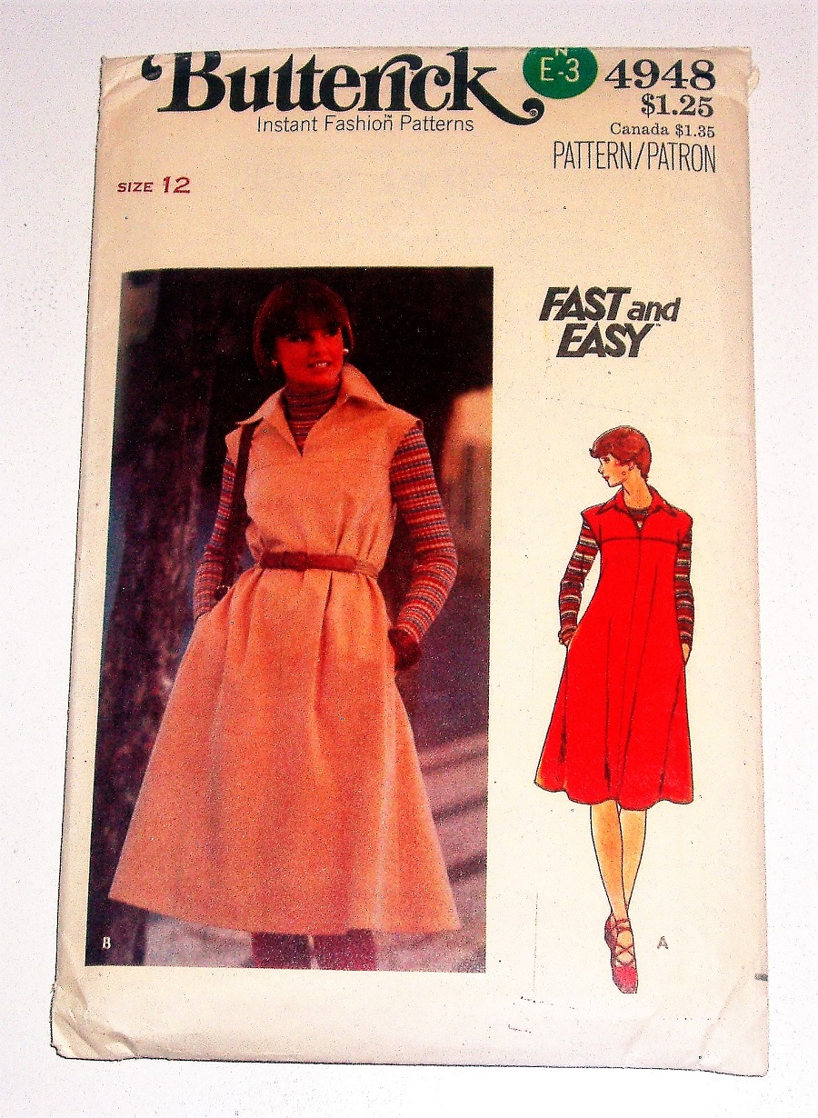 Butterick 4948 Misses’ Dress/Jumper Cut Sewing Pattern – Size 12 – 1970s