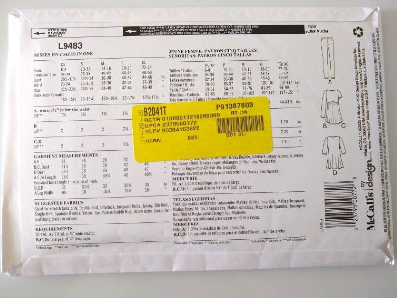 McCall’s L9483 It’s Sew Simple Misses Knit Tops & Leggings Sewing Pattern – Sizes XS–XL