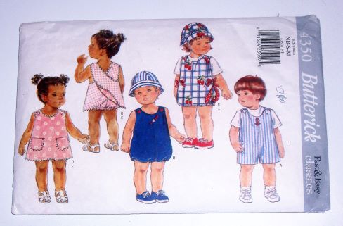 Butterick 4350 Infant Romper, Jumper, Dress, Panties & Hat Sewing Pattern Sizes NB–Medium