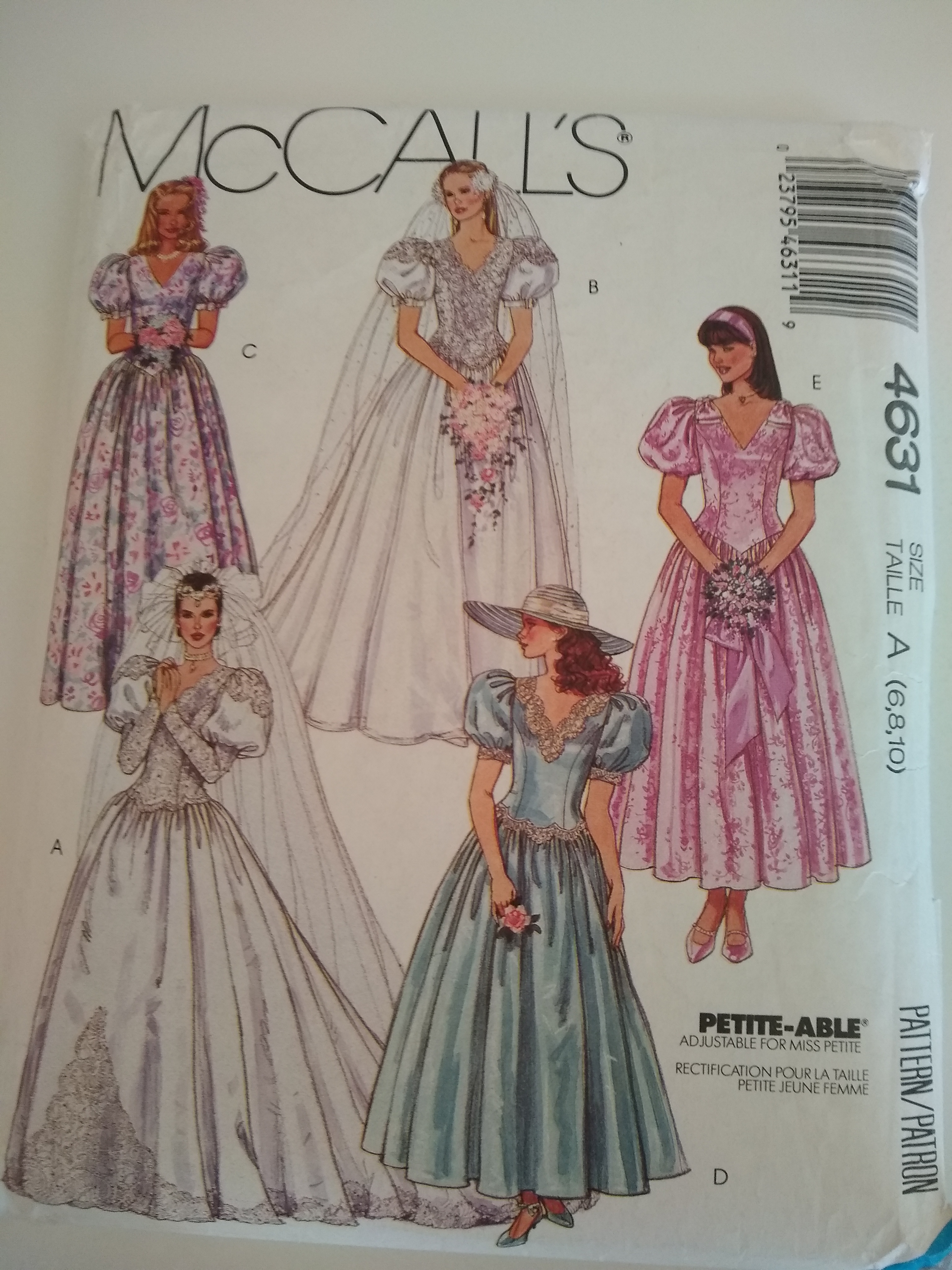 McCall’s 4631 Misses’ Wedding Gown & Bridesmaids’ Dress Sewing Pattern – Sizes 6–10 – 1989
