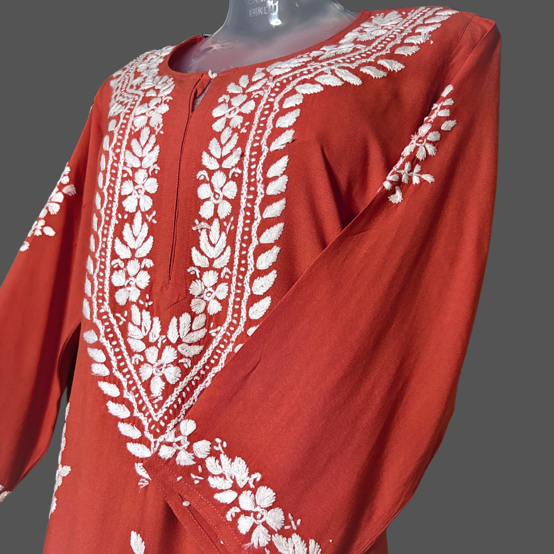 Aleena Rayon Fire Orange Long Kurti