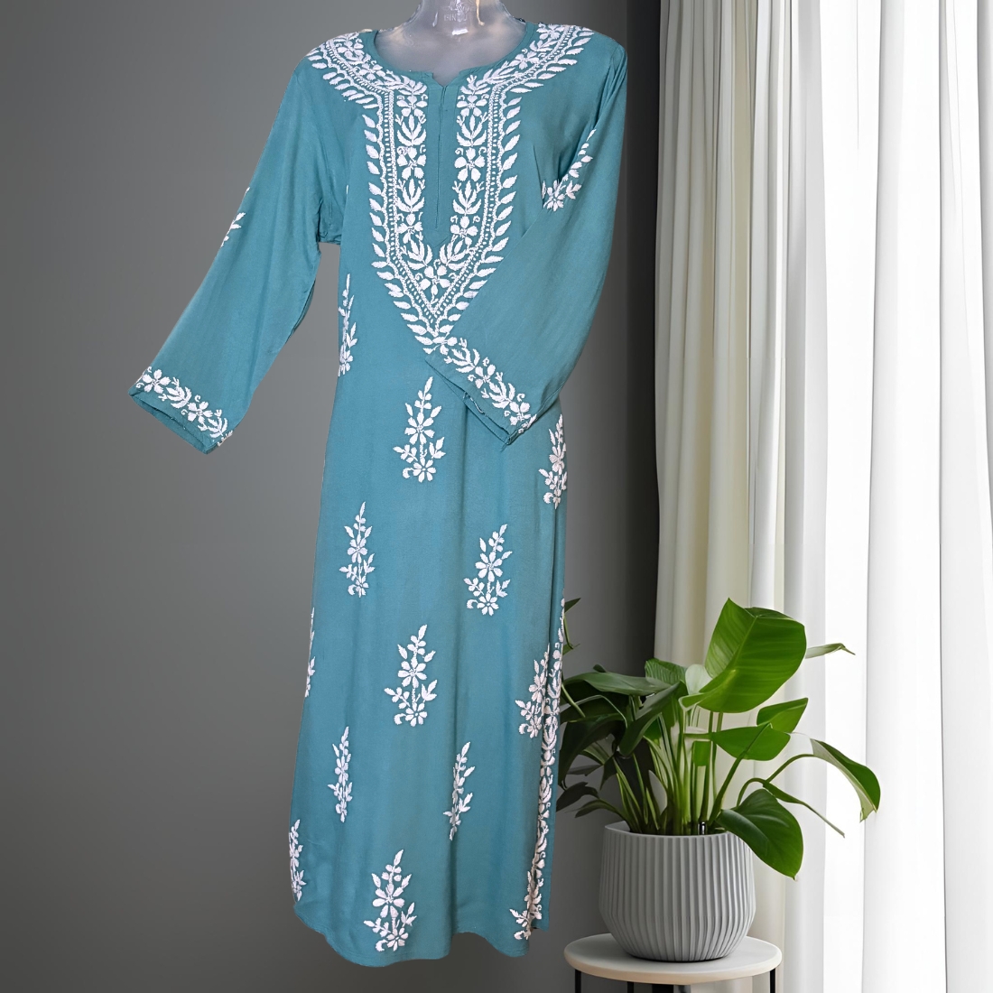Aleena Rayon Teal Green Long Kurti