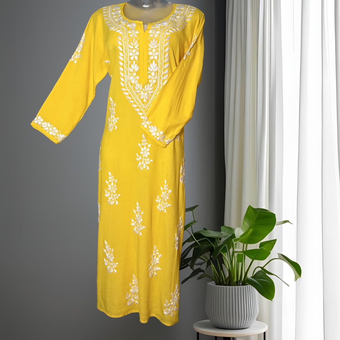 Aleena Rayon Yellow Long Kurti