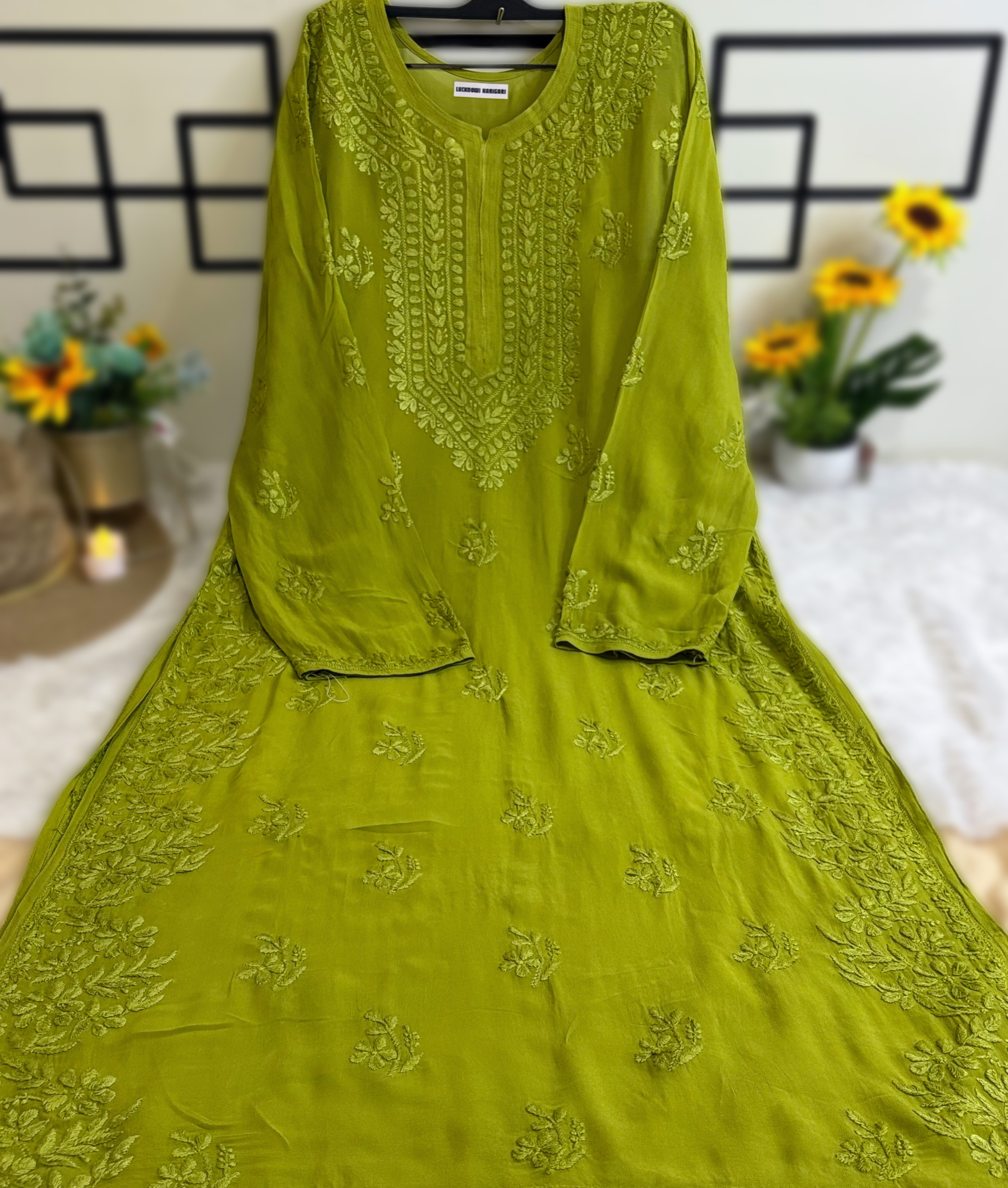 Nazakat Viscose Mehndi Green Kurti with Inner