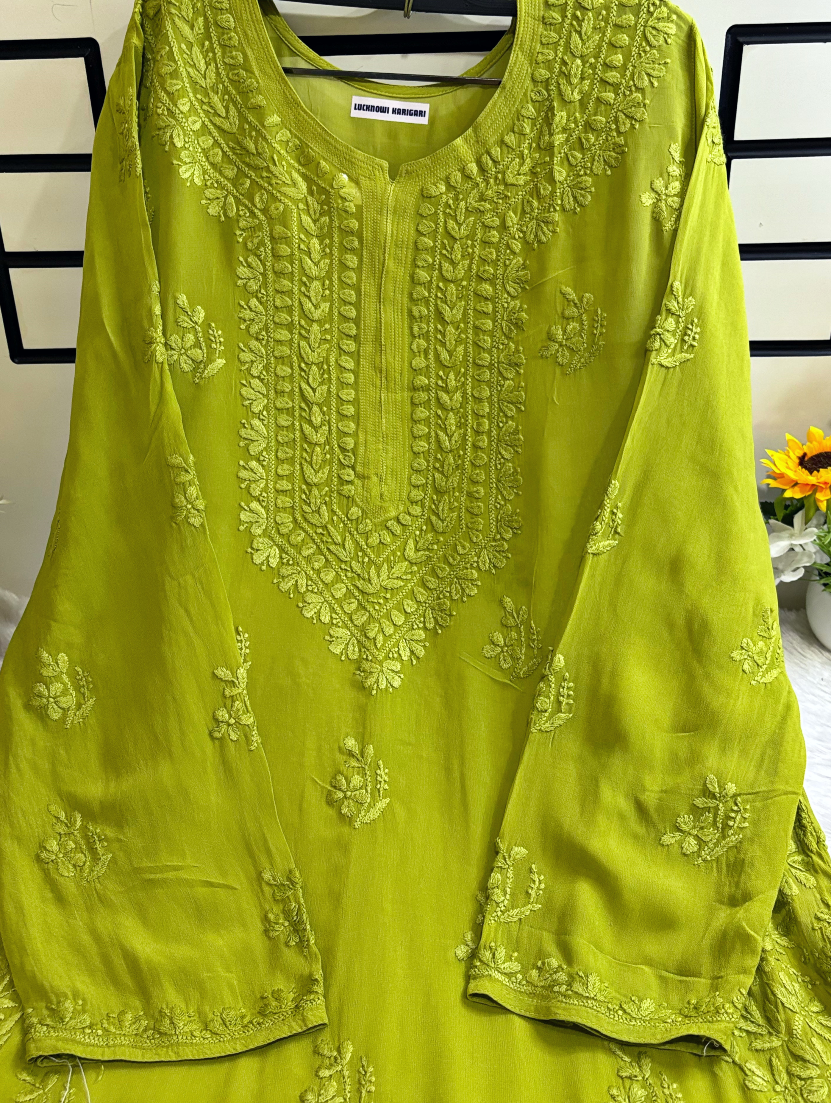 Nazakat Viscose Mehndi Green Kurti with Inner