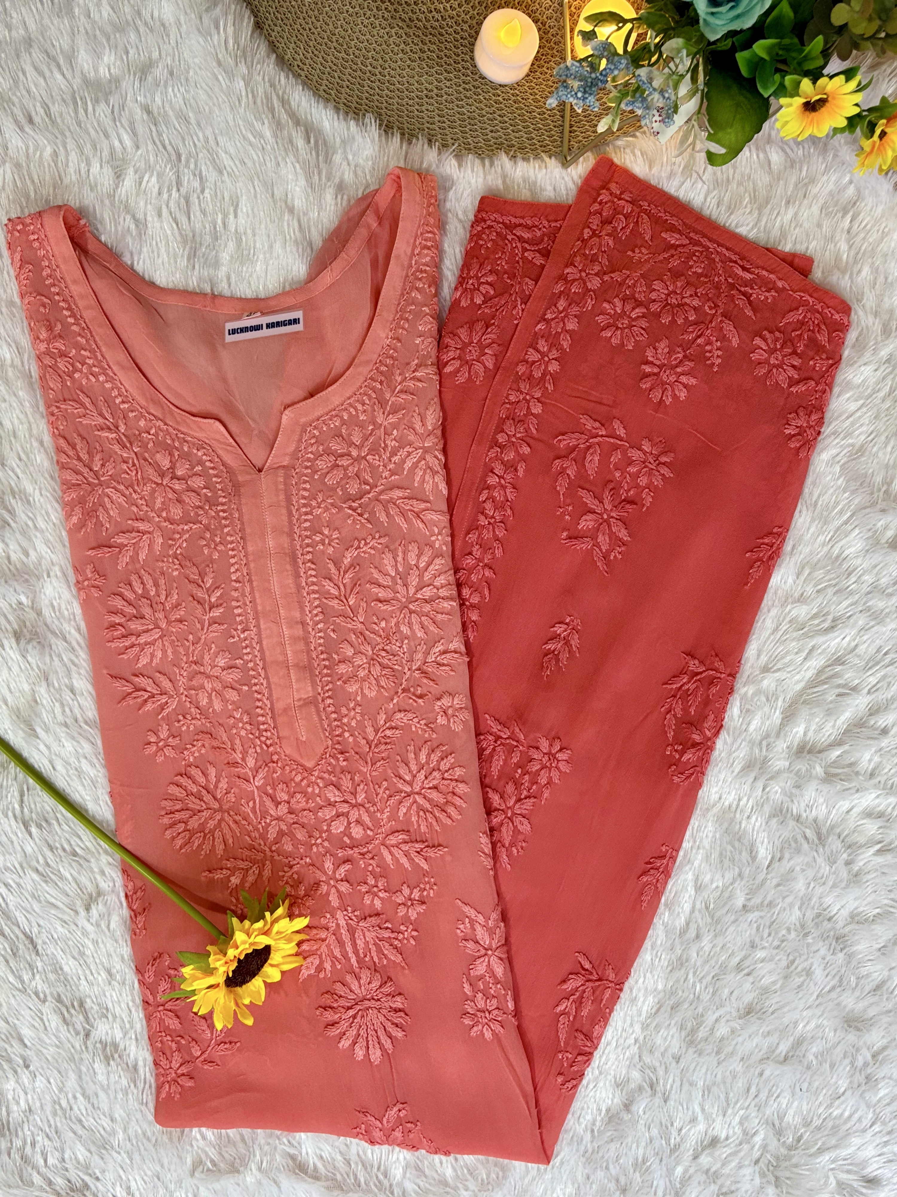 3XL-Mehek Viscose Dark Peach Ombre Kurti with Inner