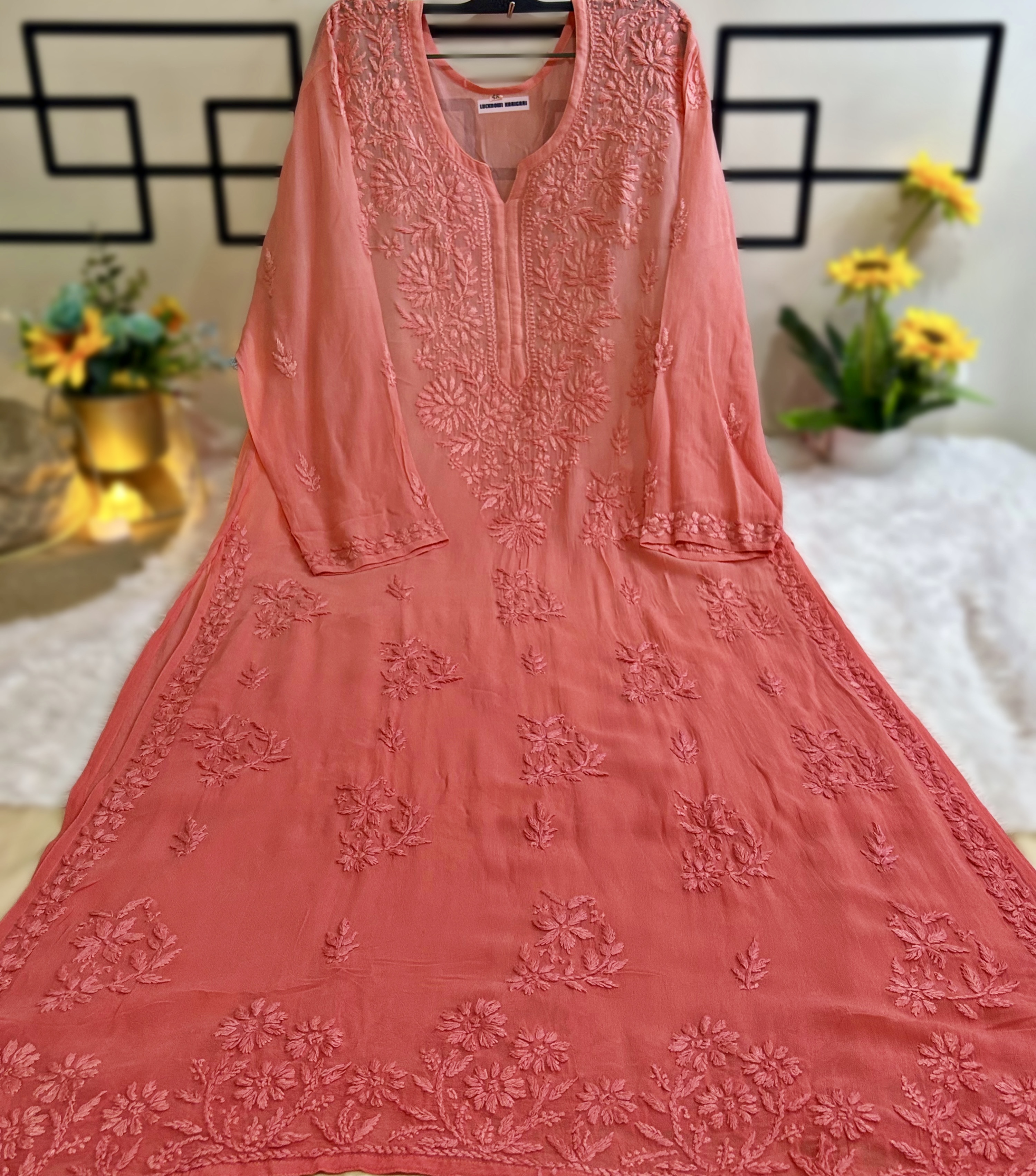 3XL-Mehek Viscose Dark Peach Ombre Kurti with Inner