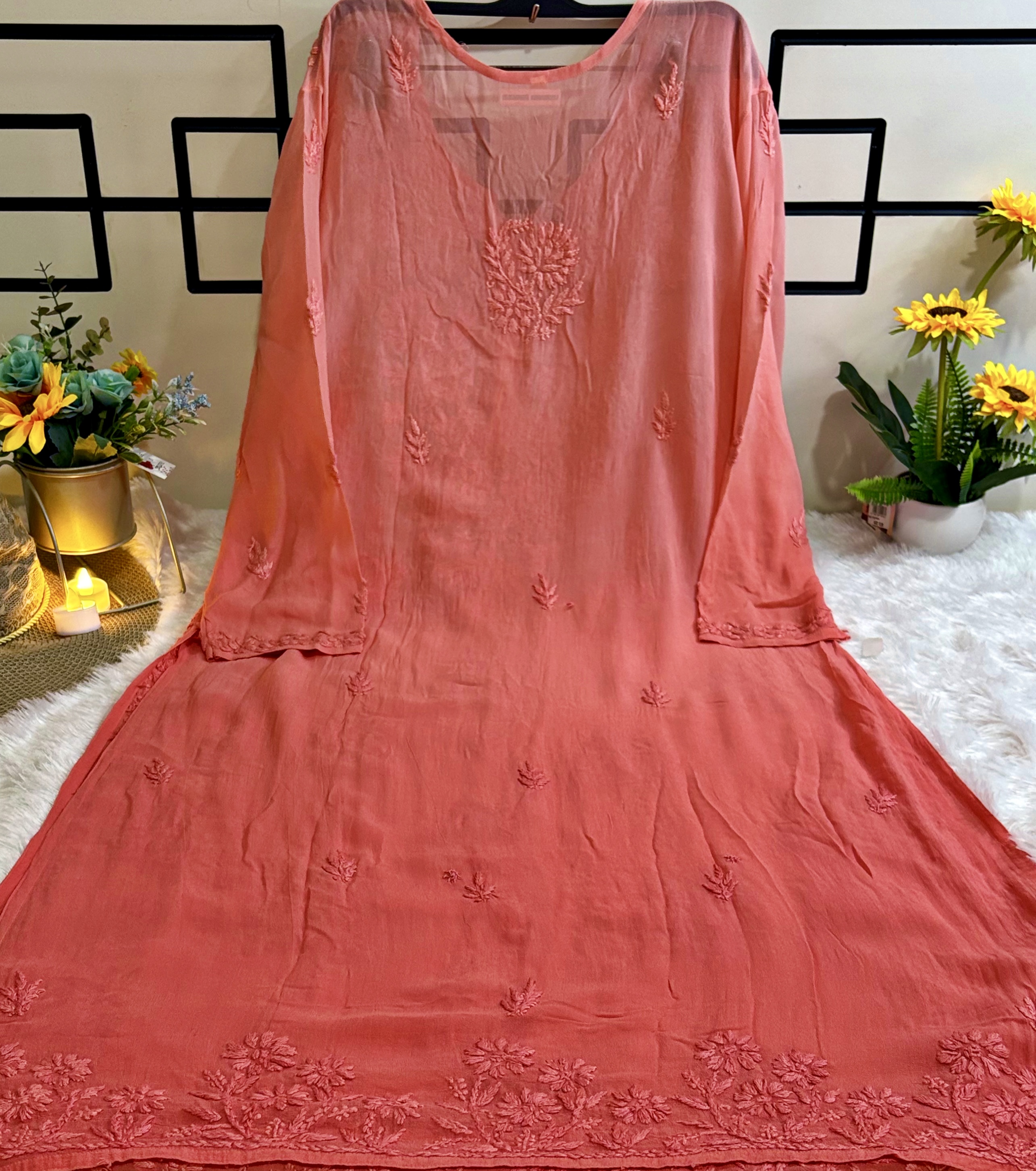 3XL-Mehek Viscose Dark Peach Ombre Kurti with Inner