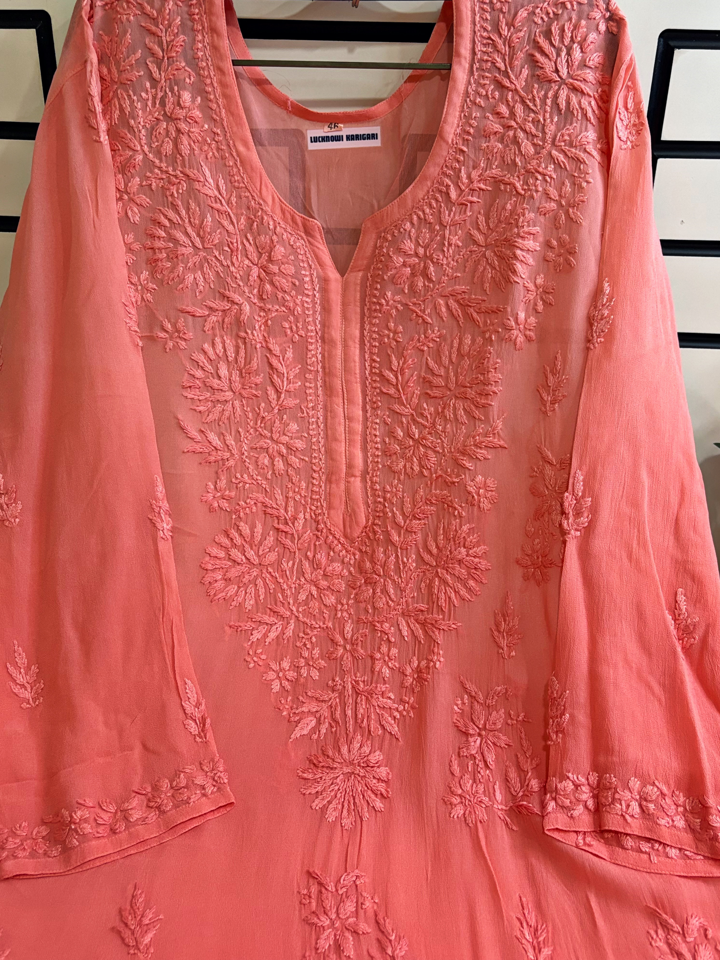 3XL-Mehek Viscose Dark Peach Ombre Kurti with Inner