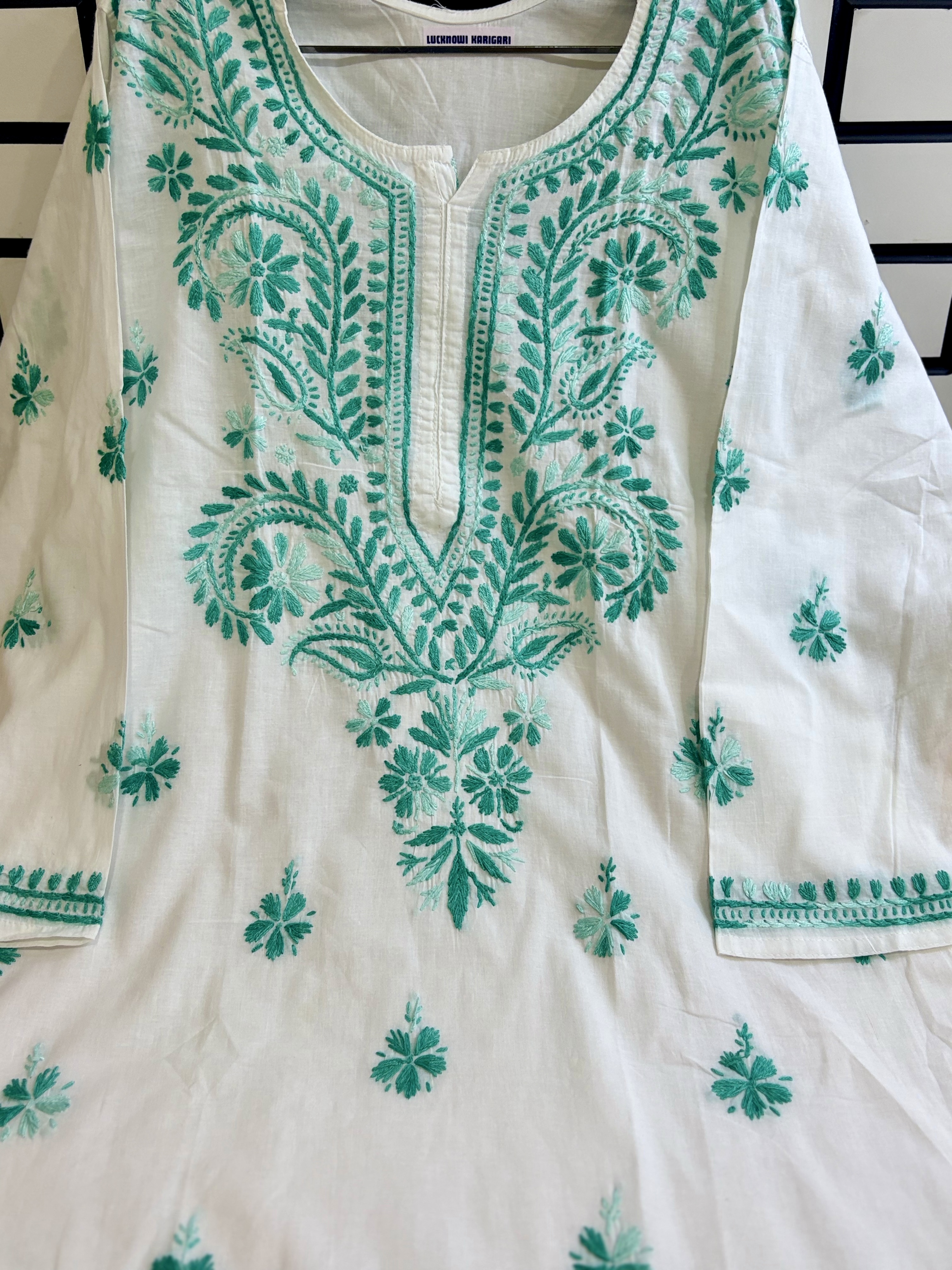 XL- Noor Cotton White-Mint Kurta