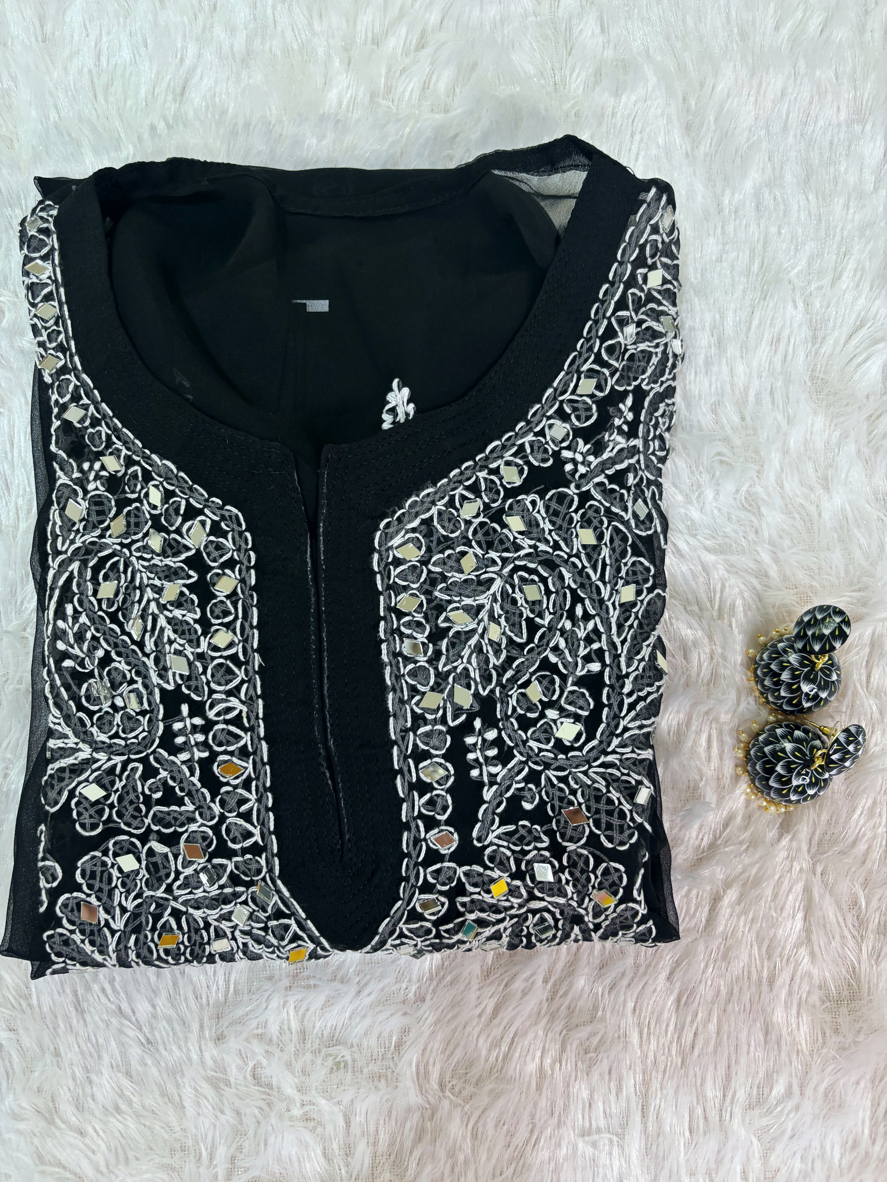 M-Georgette Black Mirror Work Kurti