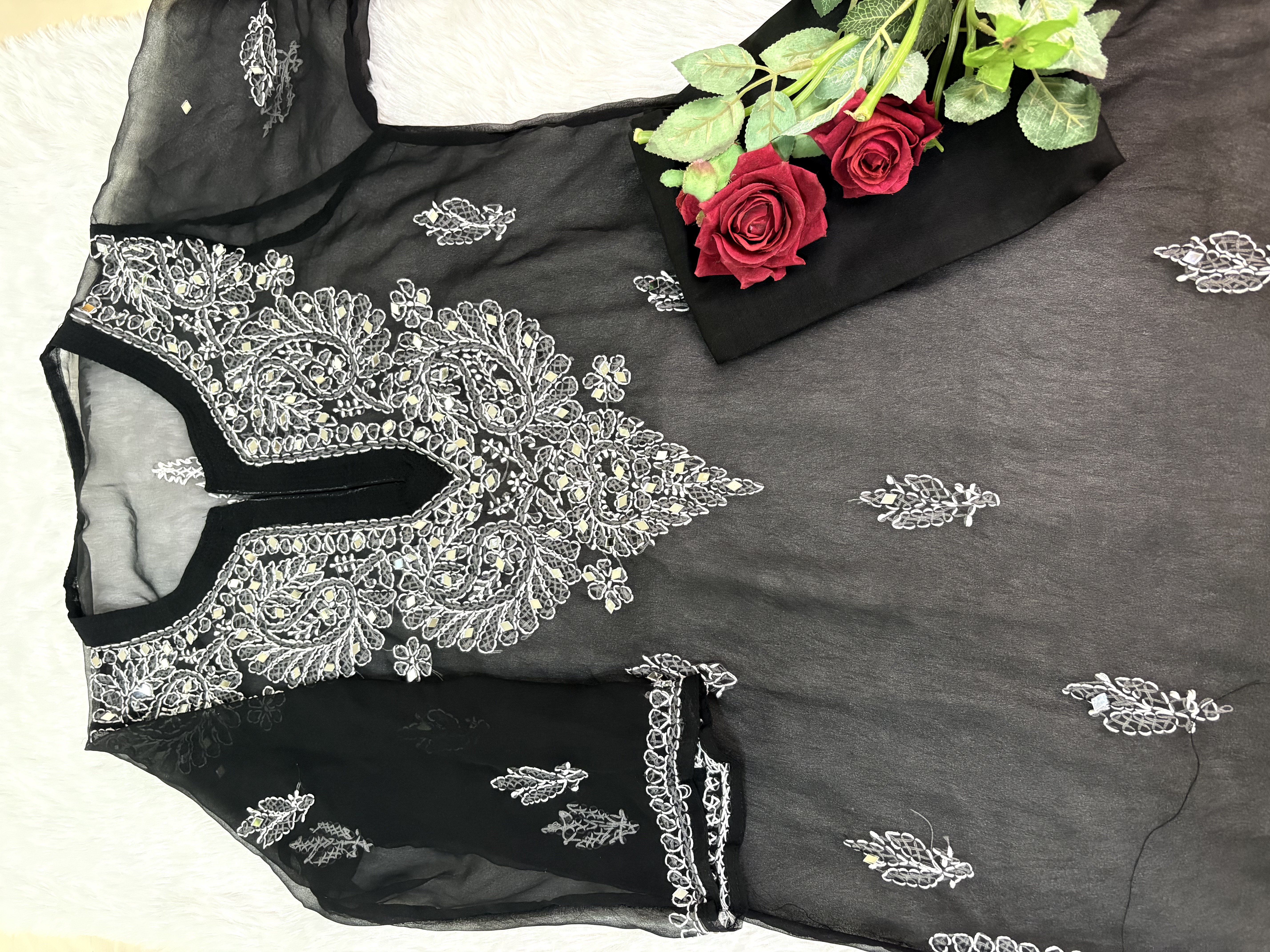 M-Georgette Black Mirror Work Kurti