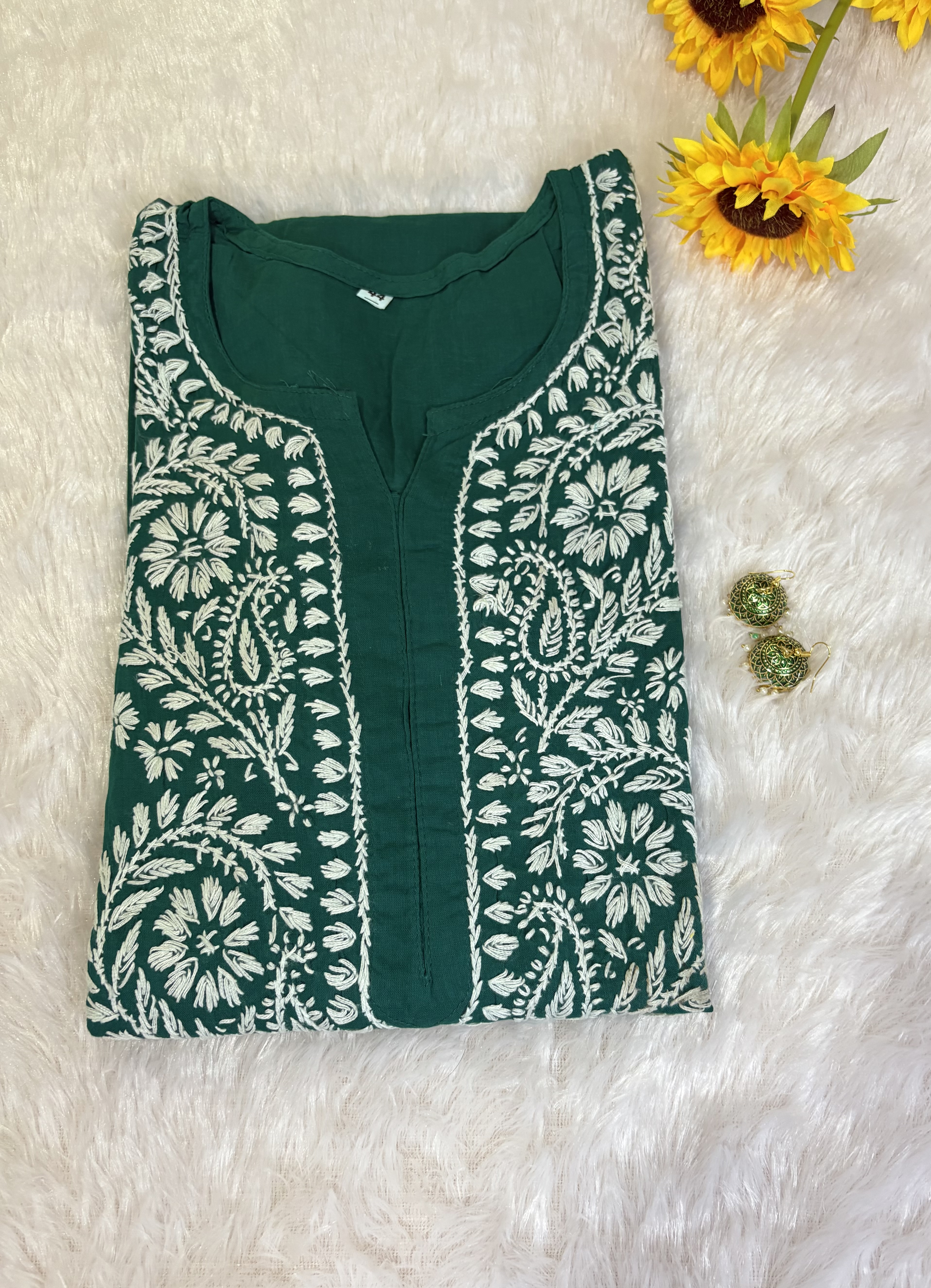 M-Cotton Teal Green Kurti