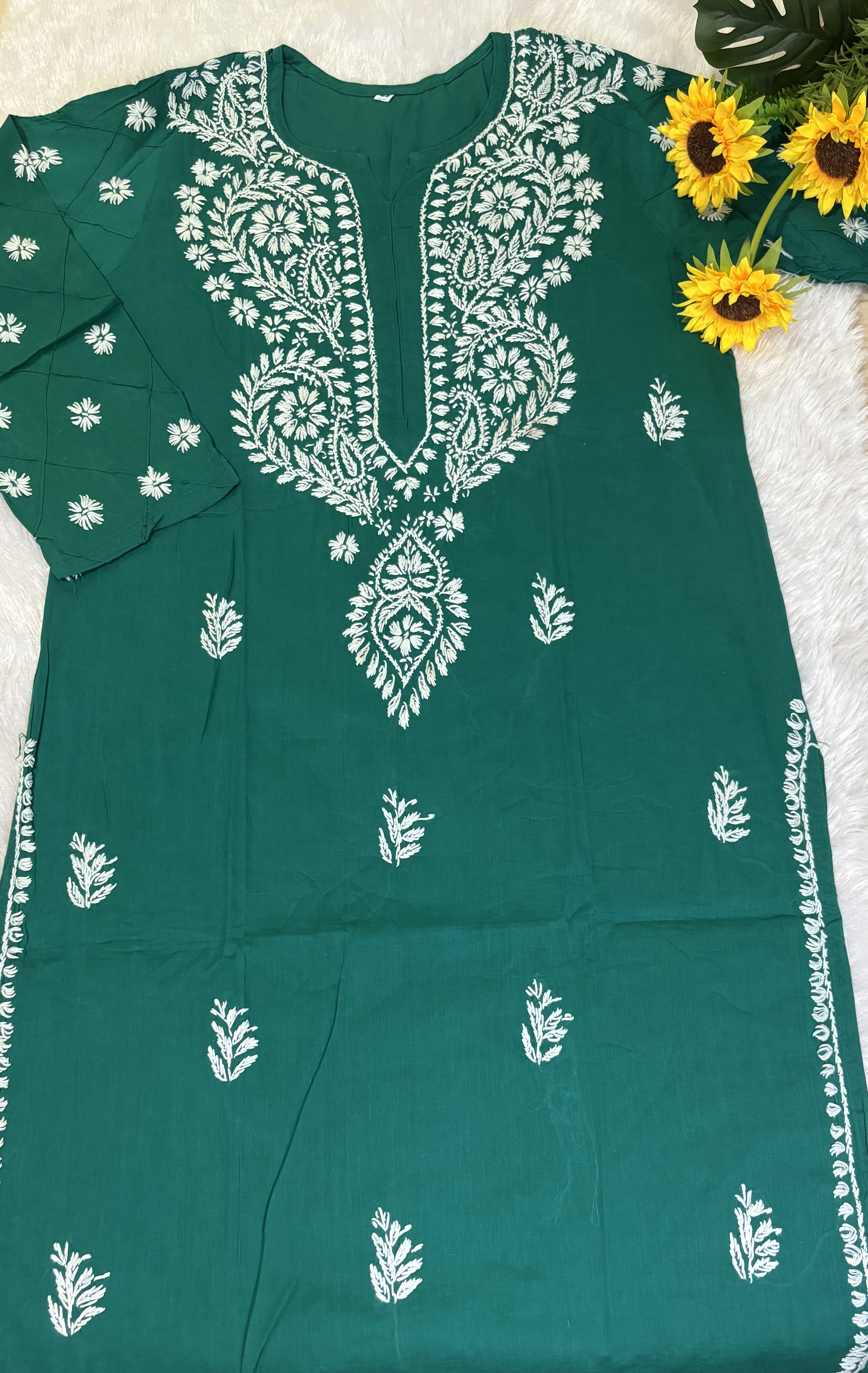 M-Cotton Teal Green Kurti
