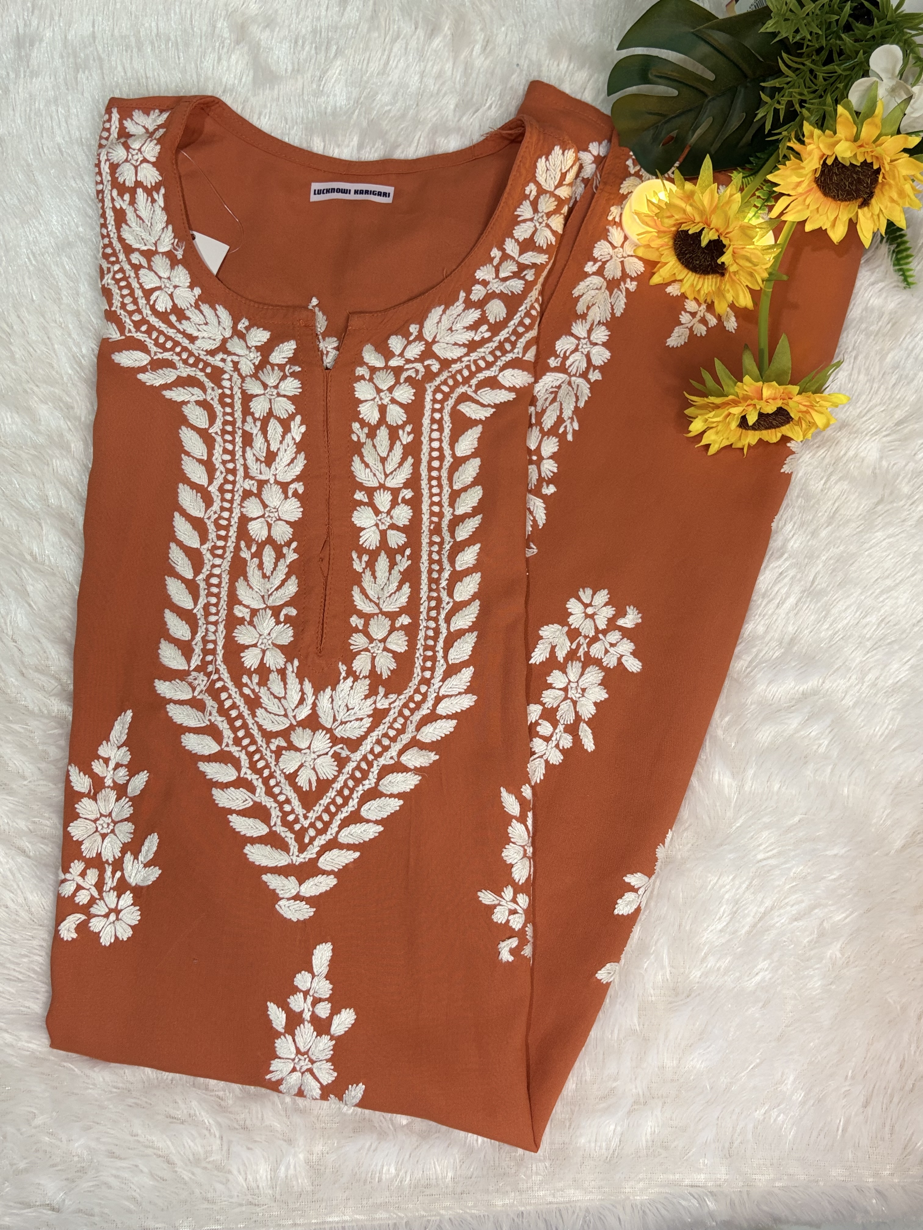 Aleena Rayon Fire Orange Long Kurti