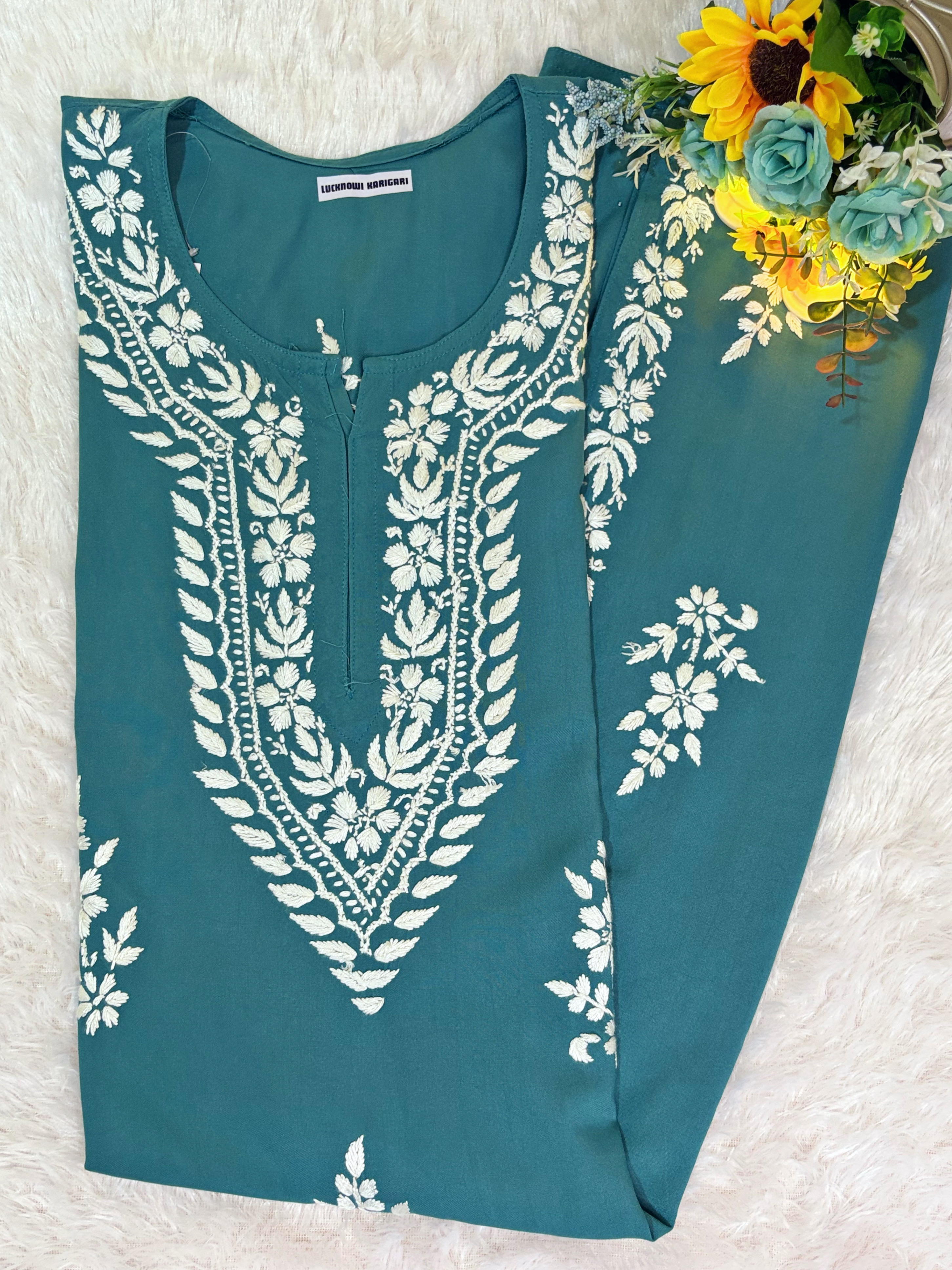 Aleena Rayon Teal Green Long Kurti