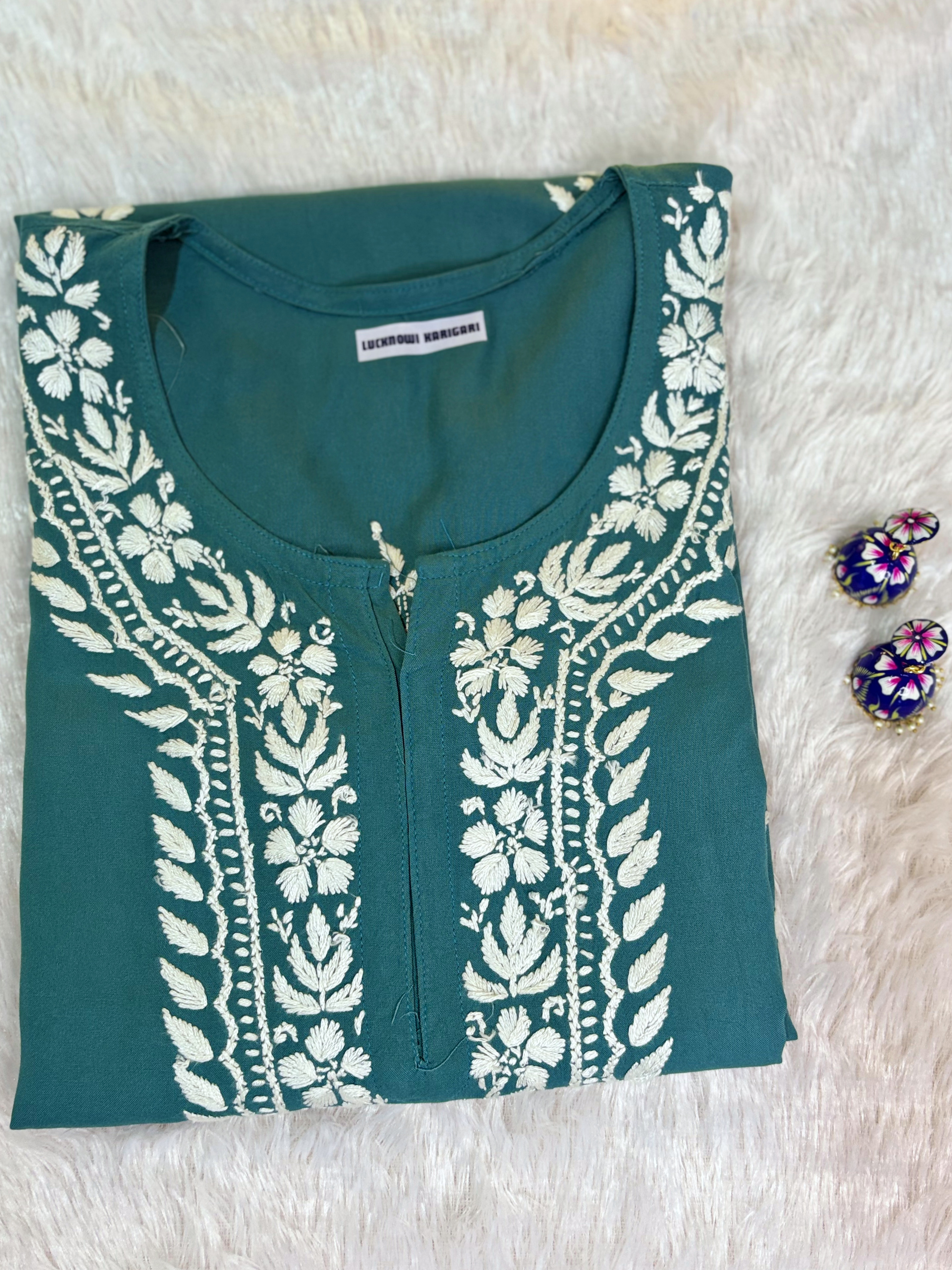 Aleena Rayon Teal Green Long Kurti