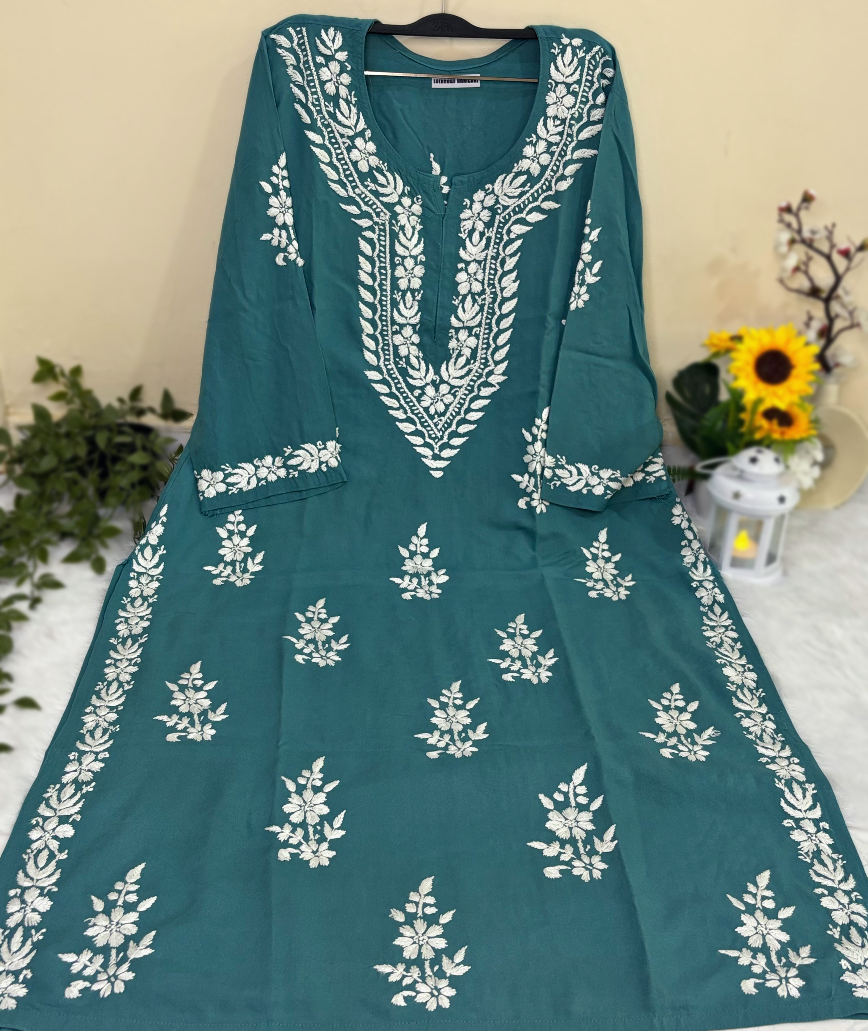 Aleena Rayon Teal Green Long Kurti