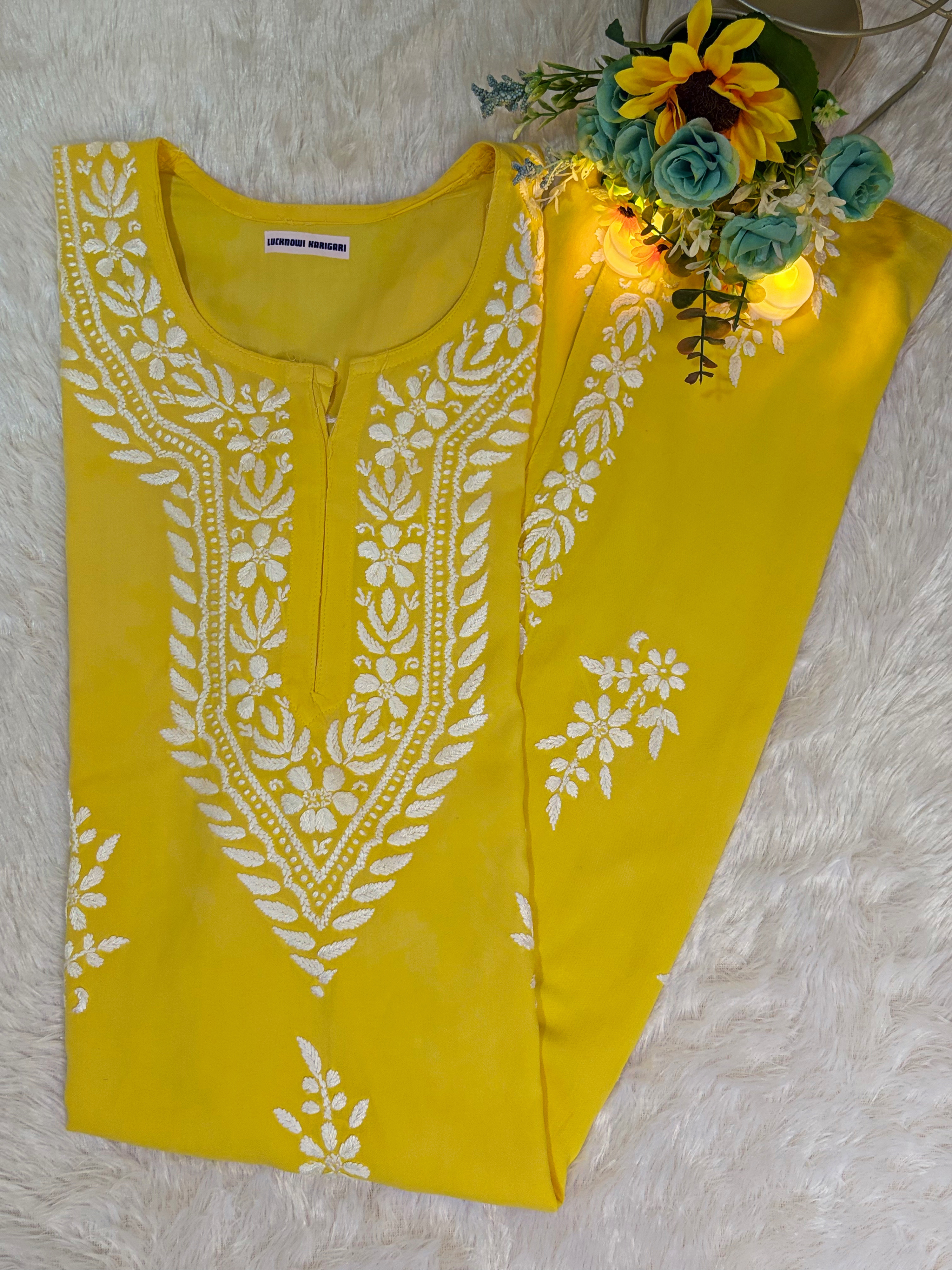 Aleena Rayon Yellow Long Kurti