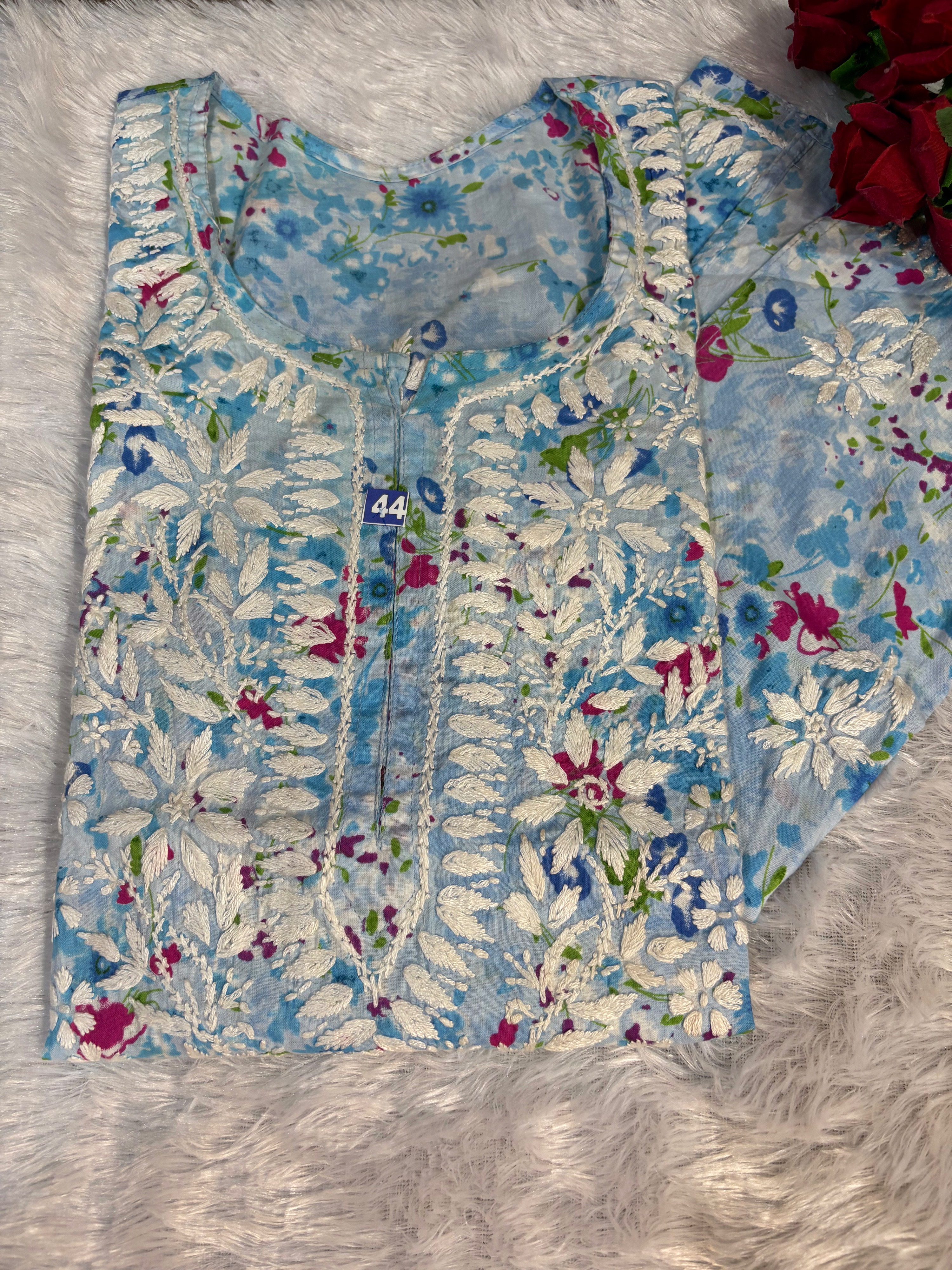 Malmal Cotton Blue-Pink Kurti